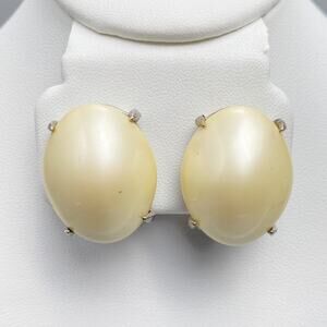 Vintage Richelieu Large Oval Faux Pearl Clip Earrings
